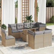 Set Divano da Giardino 9 pz con Cuscini Beige in Polyrattan 3326180