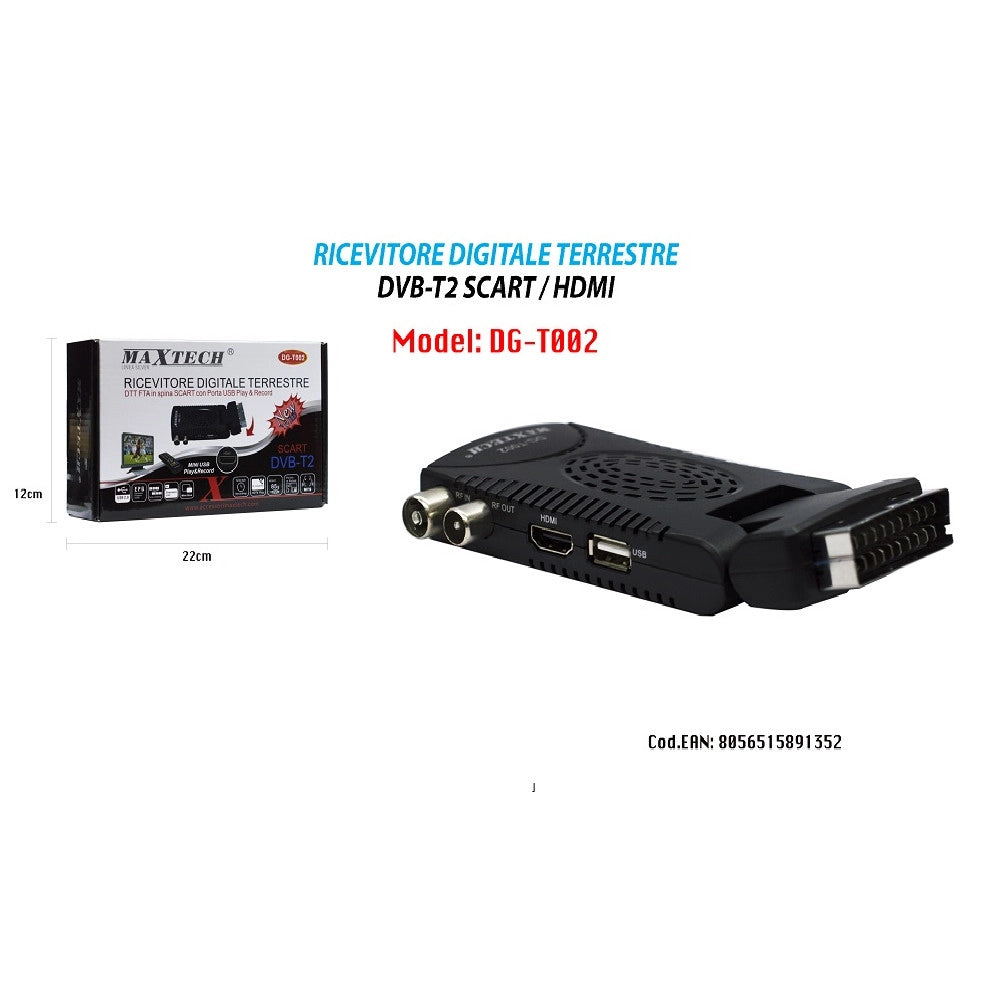 Trade Shop - Decoder Digitale Terrestre Hd Ricevitore Tv Usb Dvb T2 Presa Scart Maxtech Dg-t002 -