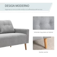 Divano 2 Posti Moderno in Stile Nordico con Schienale Trapuntato, in Poliestere e Legno, 145x76x88 cm, Grigio chiaro