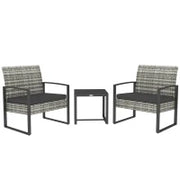 Set da giardino 3 pezzi 2 sedie con cuscini + tavolino piano in vetro temperato intreccio in resina sintetica grigio chiaro
