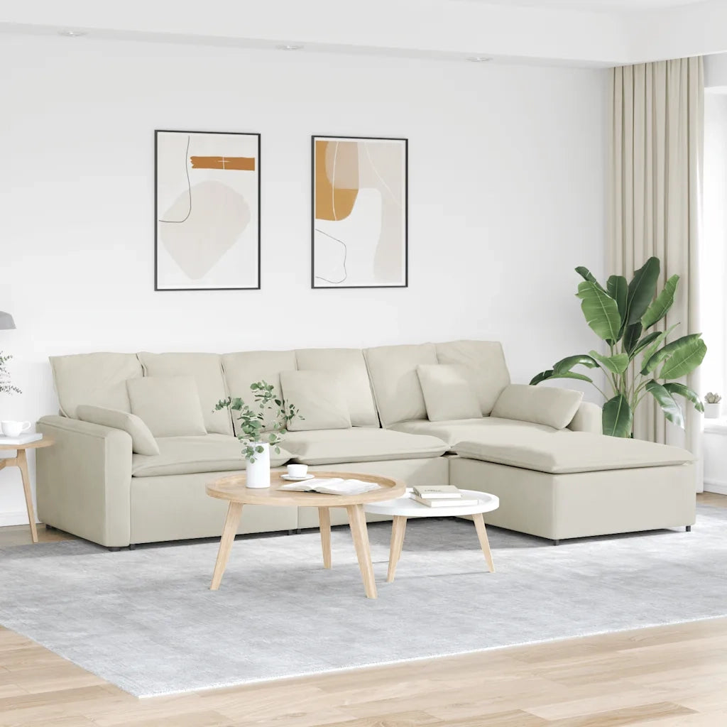 Divano Modulare con Poggiapiedi e Cuscini Crema 3321076