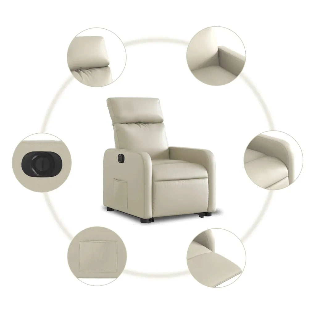 Divano Sedia-Poltrona Alzapersona Reclinabile Crema in Similpelle 135615