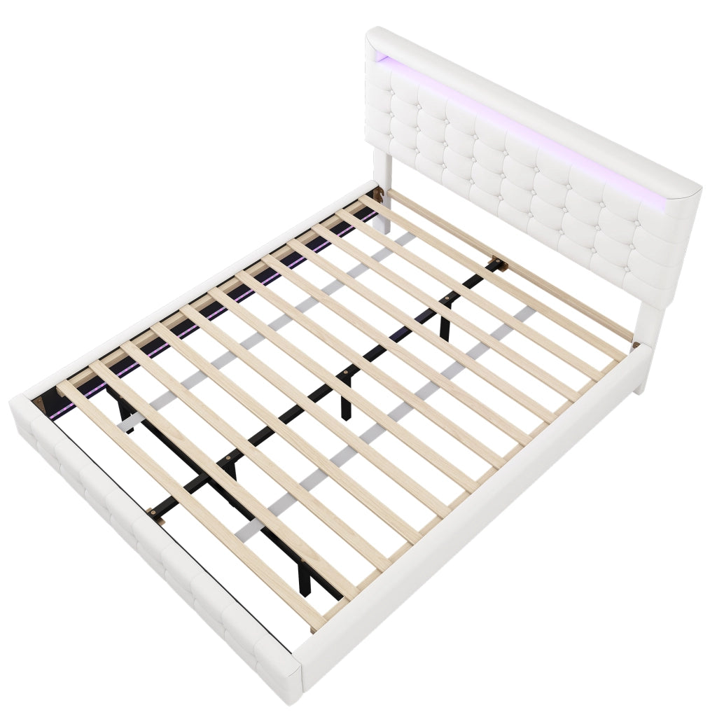 Letto Matrimoniale con LED Regolabile e Testiera Regolabile 140×200 cm; senza Materasso; PU; Bianco