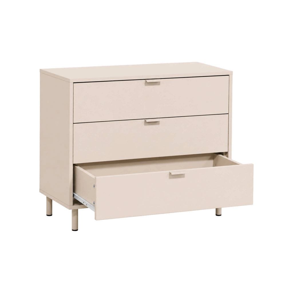 Cassettiera decorativa in legno e metallo 3 cassetti, beige