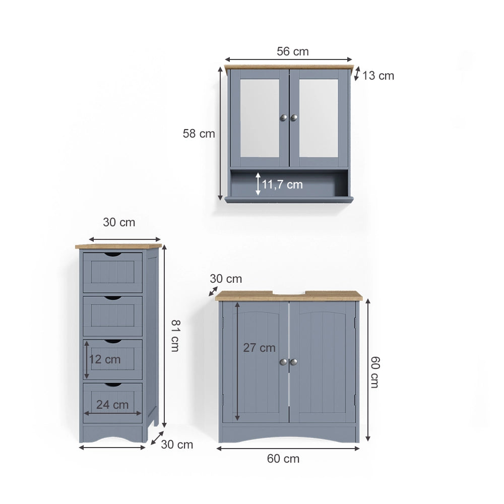 Vicco Set mobili bagno Grigio 3 parti