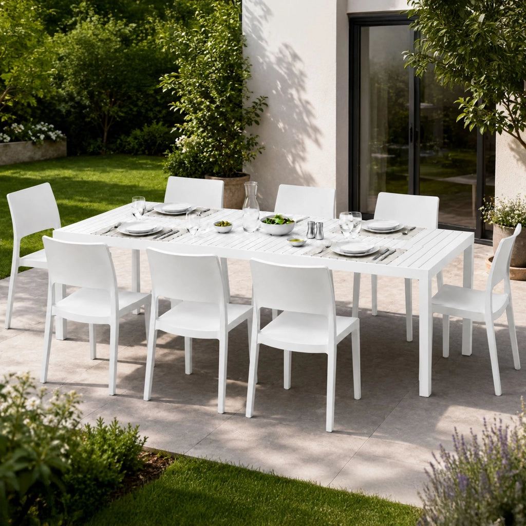 Salottino Outdoor Masibanno, set Salotto da Esterno 8 Posti Made in Italy, Bianco