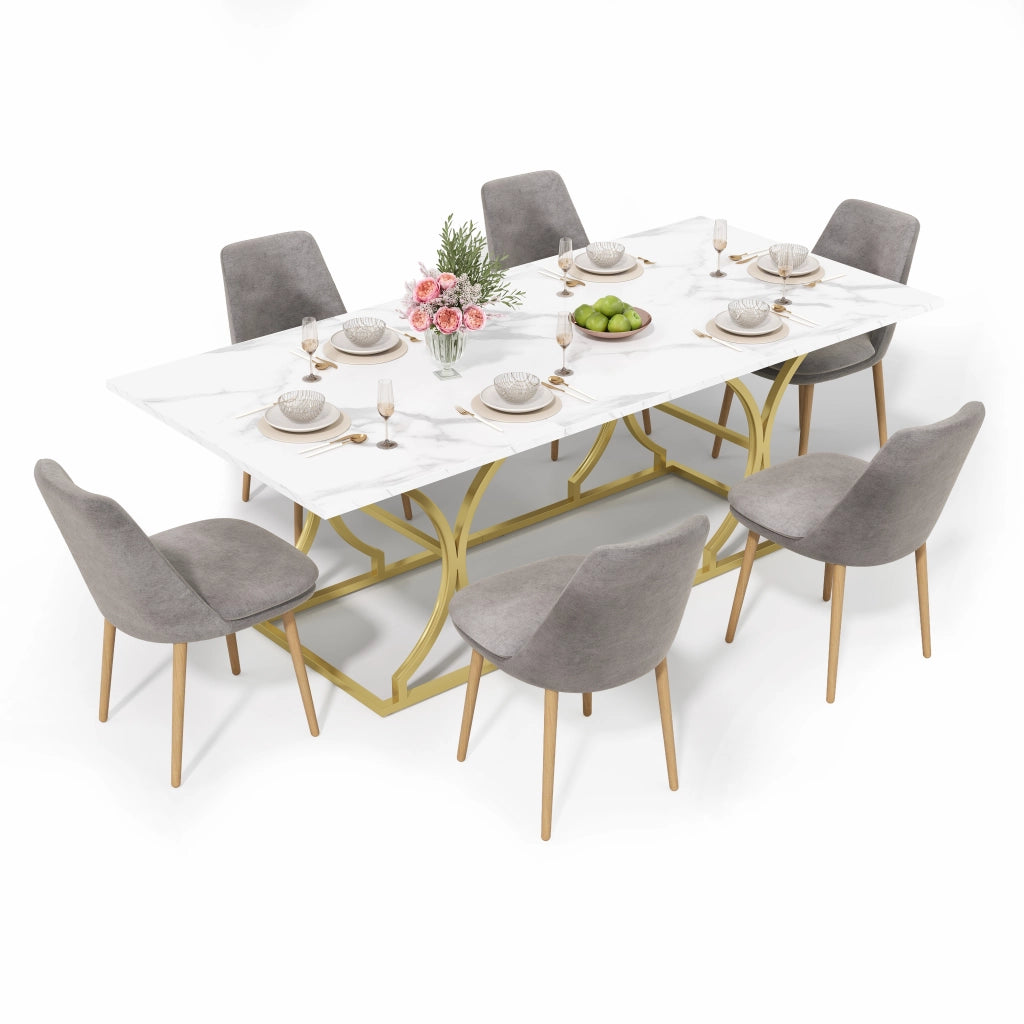 Tavolo Da Pranzo per 8 a 10 Persone con Gambe in Metallo e Piedini Regolabili in MDF 200 x 80 x 76 cm