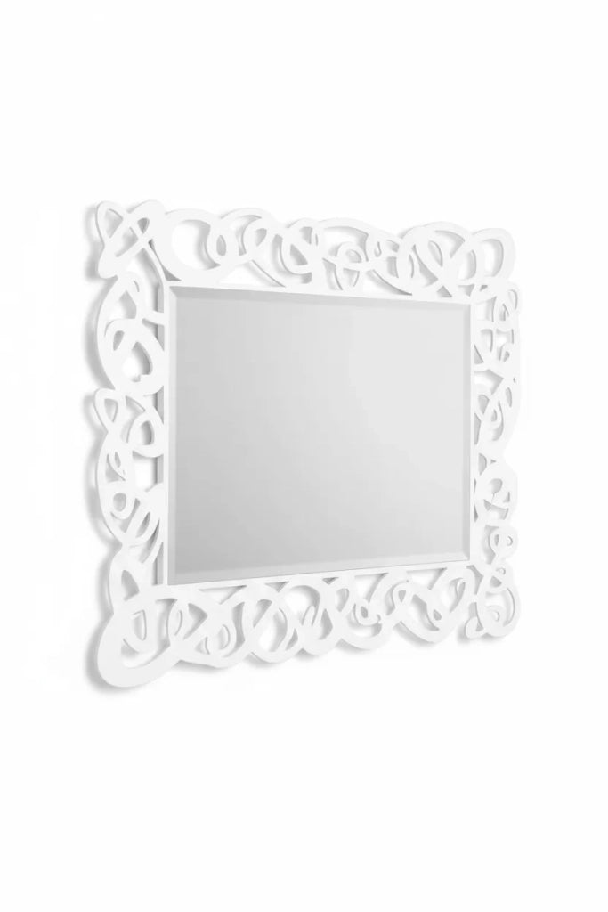 Specchiera rettangolare sagomata legno shabby bianco 115x88x1 - Mobili 2G