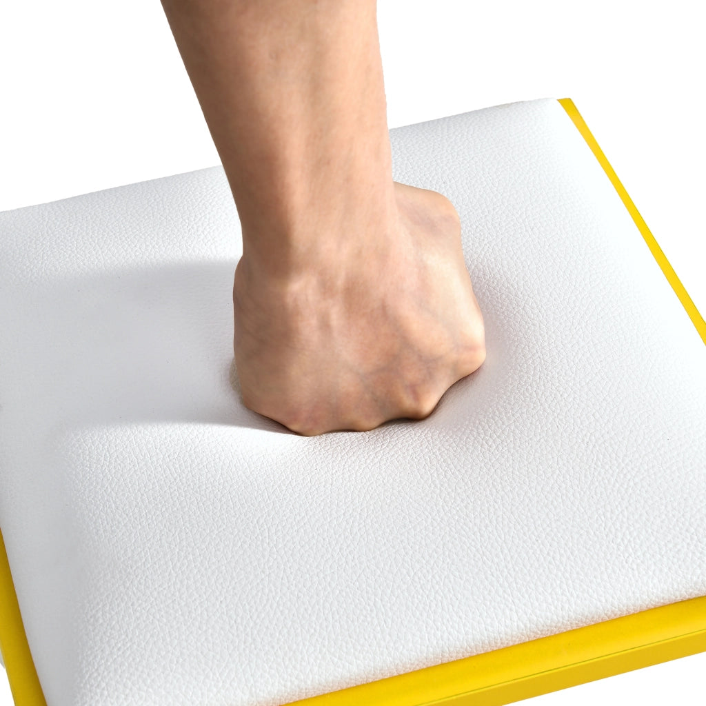 TAVOLINO DA CAFFÈ rialzabile 100 x 50 x 43 cm Bianco e Giallo, Set con 4 sgabelli