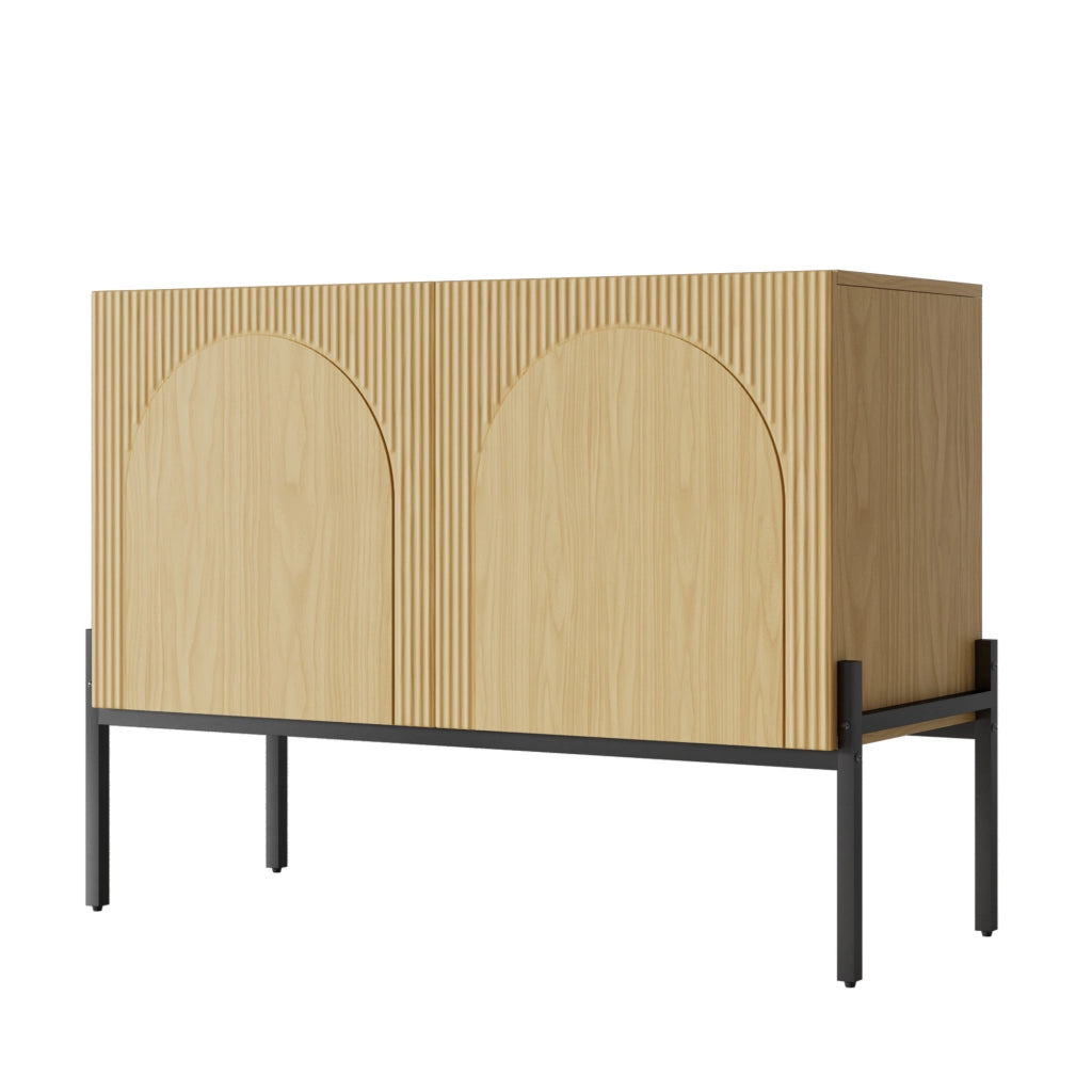 Sideboard moderno con 2 ante e gambe in metallo, finitura naturale, B 100 cm x H 75 cm x T 40 cm