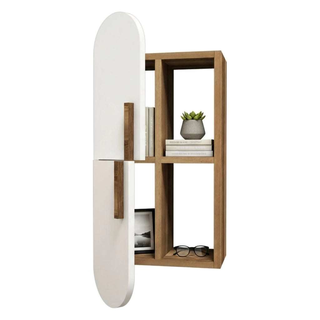 Mensola Ela, Scaffale, Ripiano a muro, Scaffalatura multiuso, 35x22h60 cm, Noce e Bianco