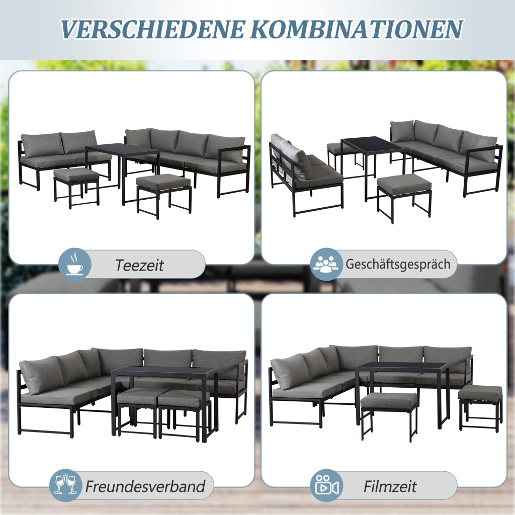 Set sedie sdraio giardino: alluminio; reclinabile; schienale 4 posizioni; cuscini inclusi; grigio