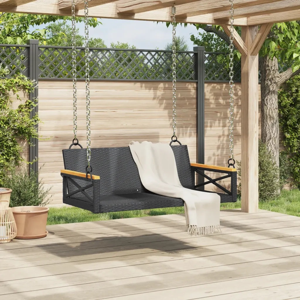 Panca da Giardino | Panchina a Dondolo Nera 109x62x40 cm in Polyrattan