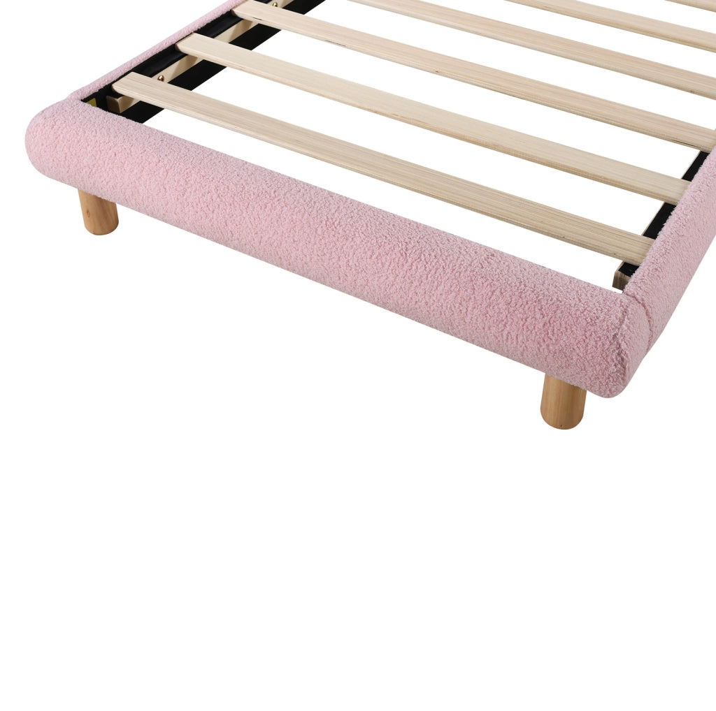 Letto singolo 90x200 cm con testiera regolabile; boucl茅; rosa