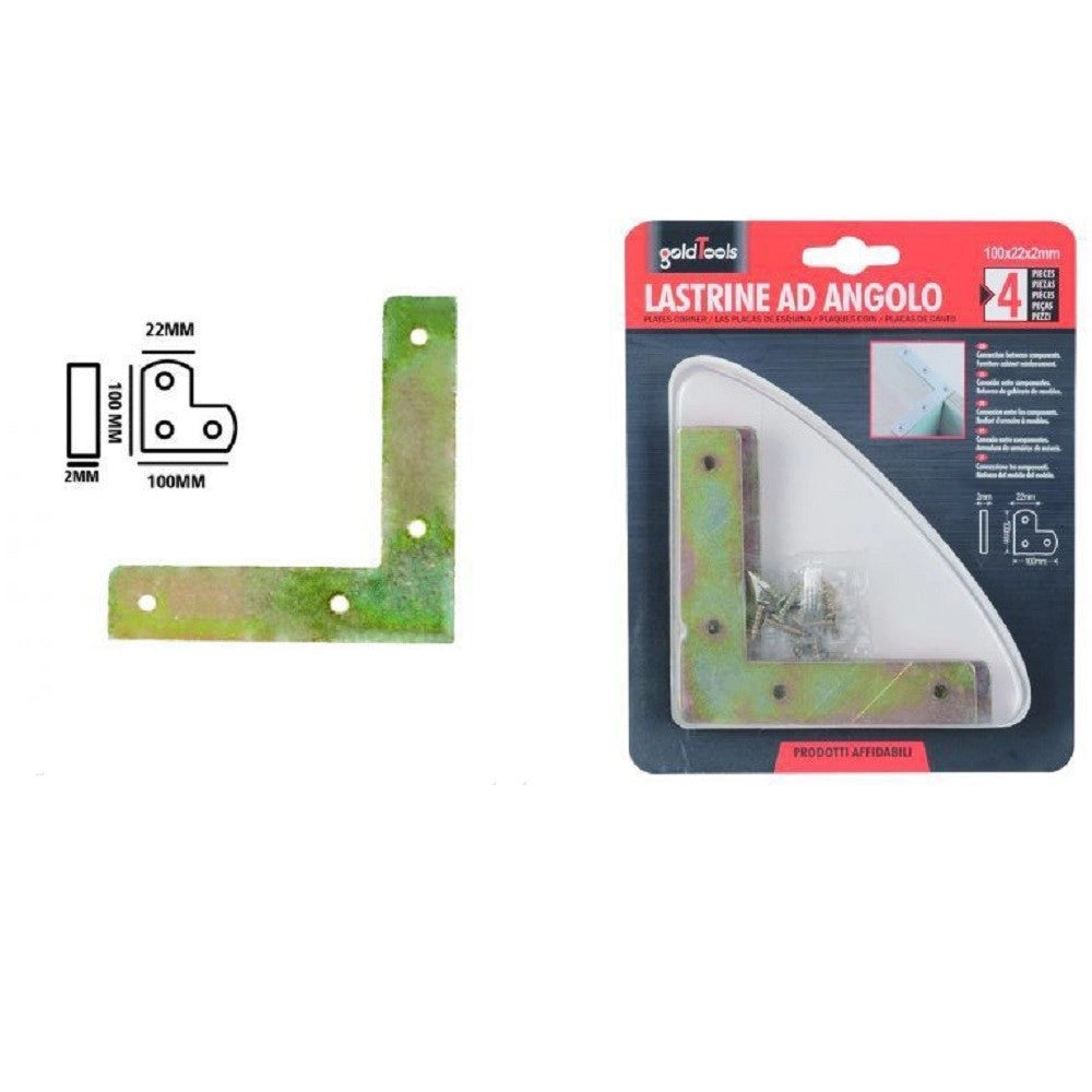 Trade Shop - Set 4pz Lastrina Lastrine Ad Angolo Forma V 100x22x2mm Con Viti Per Mobili 91229 -