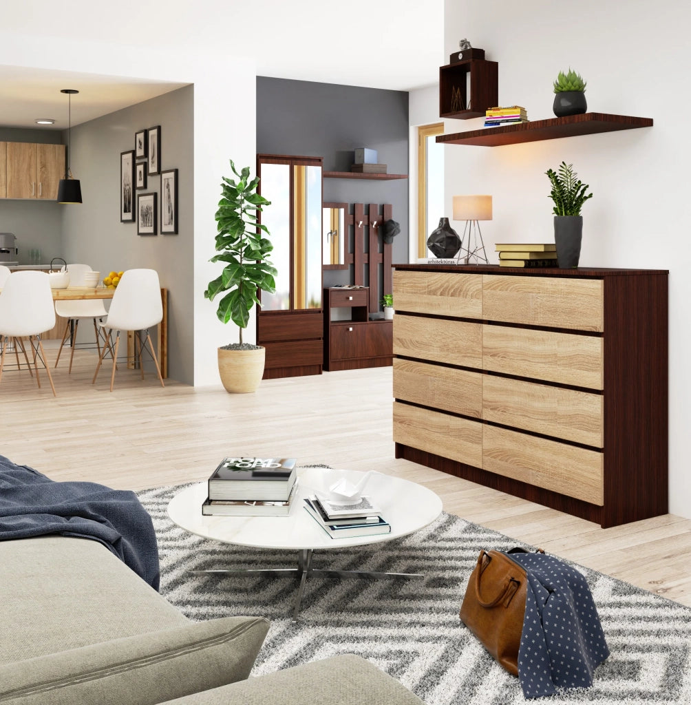 Cassettiera AKORD K140 Wengé 138 cm 8 cassetti inserto frontale Sonoma Quercia 138x40x99 cm