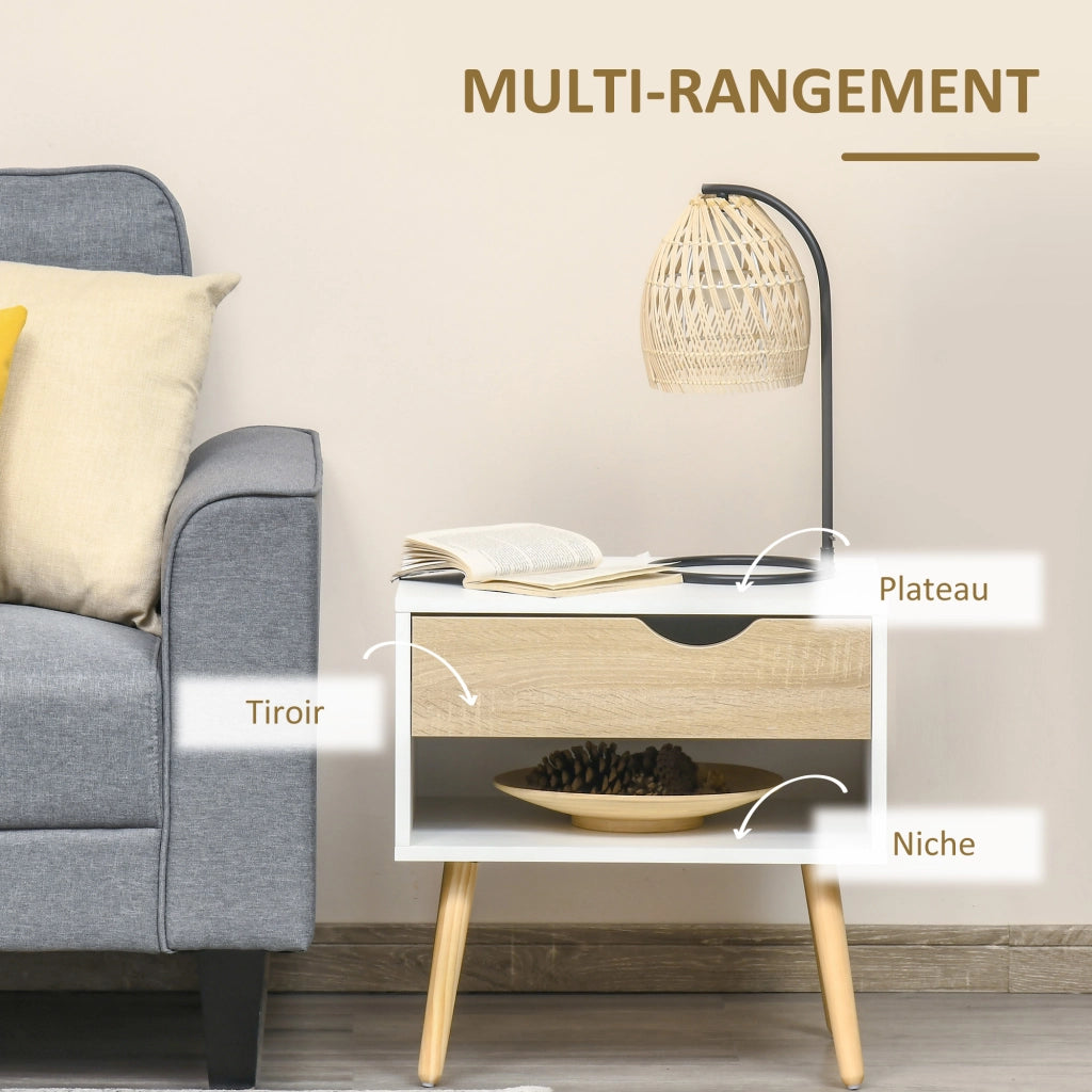 Comodino con cassetto ¨C zephmum ¨C bianco e legno 50x39x51 cm