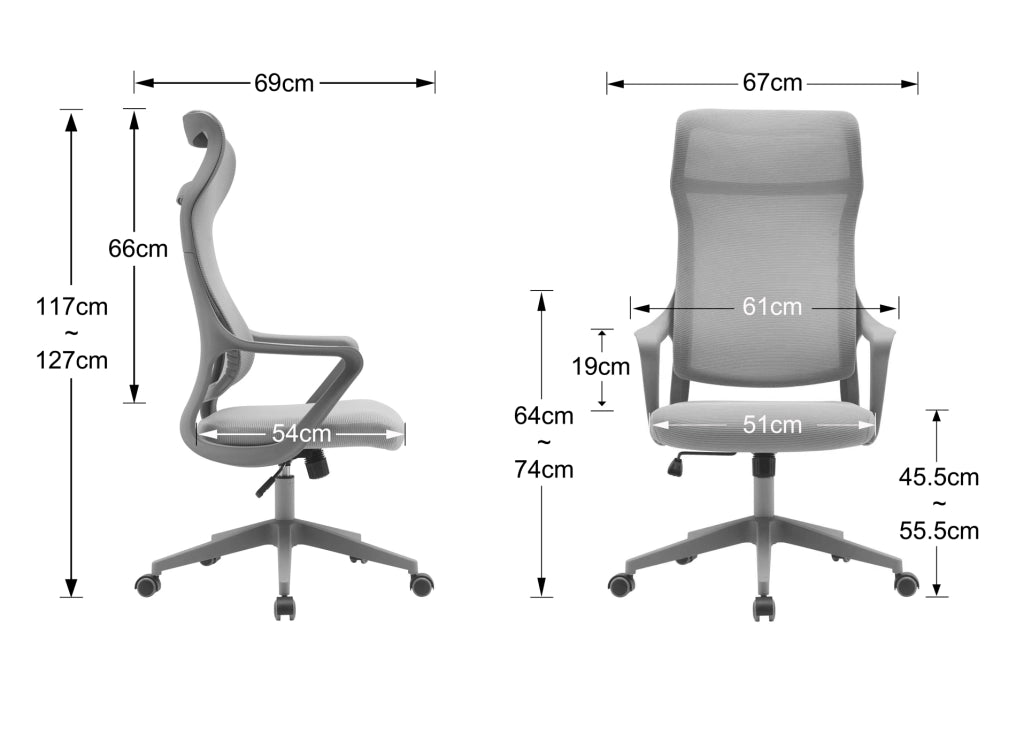 Sedia studio Hispanohogar altezza regolabile in tessuto gris 127x67x69