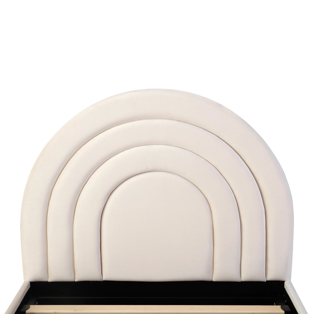Letto per bambini 90 x 200 cm, letto imbottito, letto per ragazzi, in velluto, con contenitore, color beige