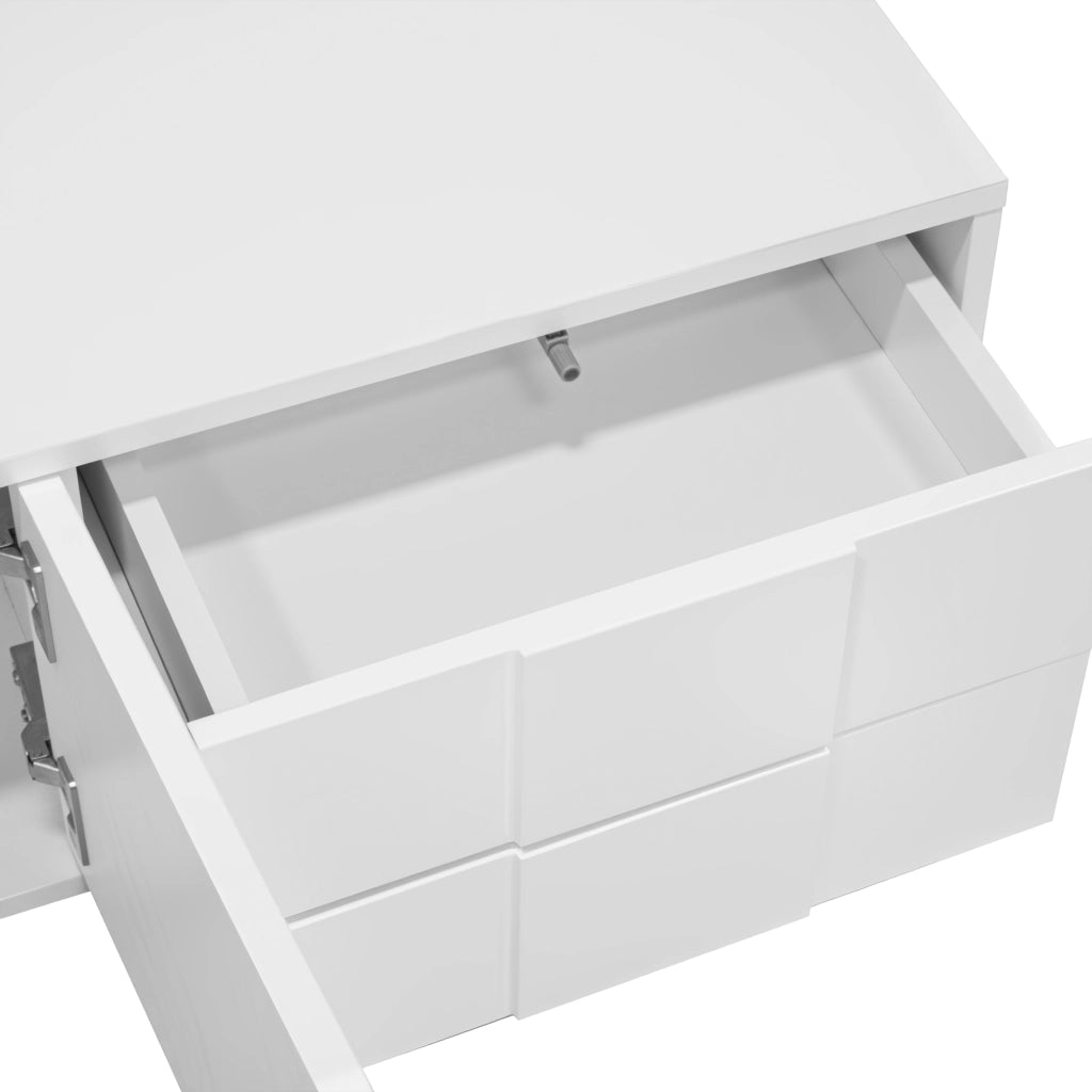 Mobile porta TV bianco lucido con 3 ante e 2 cassetti, design senza maniglie, da terra o sospeso, 170 × 30 × 30,5 cm