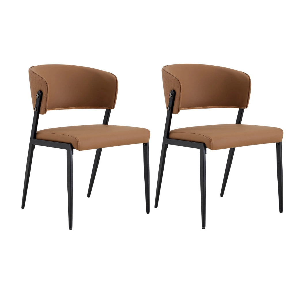 Sedia da pranzo moderna in pelle PU con schienale ergonomico e gambe in metallo marrone
