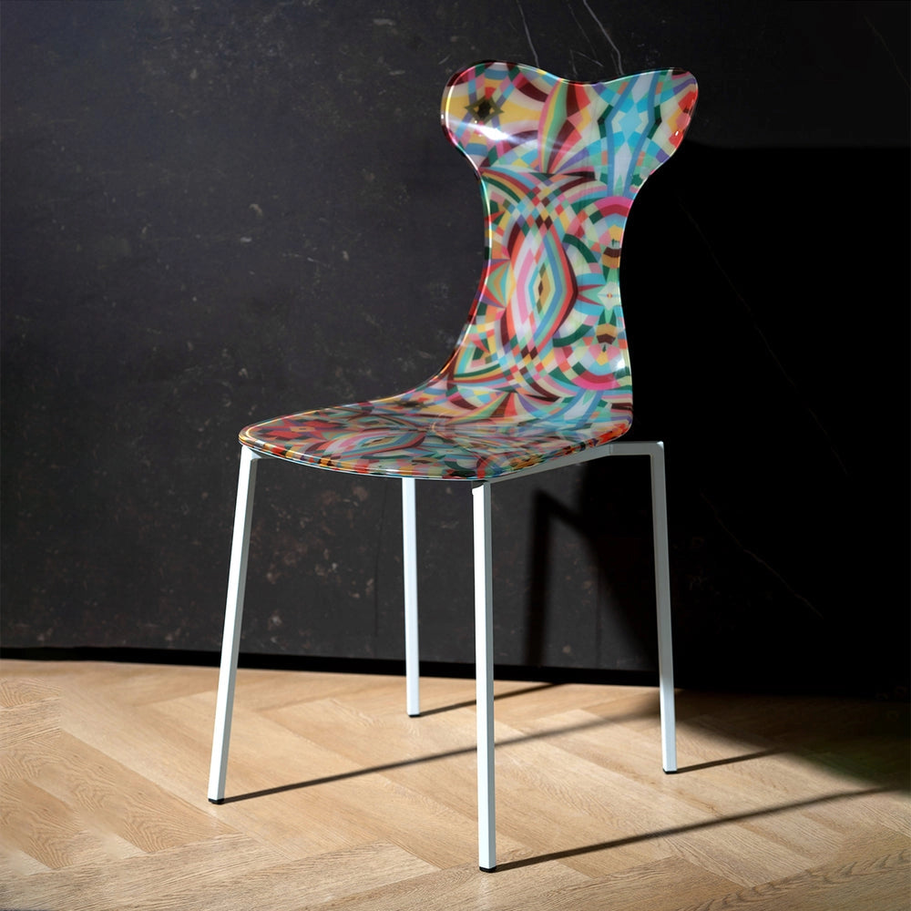SEDIA VITTY IN CRISTALLO ACRILICO DECORATO E TAVGLIATO A LASER RAINBOW