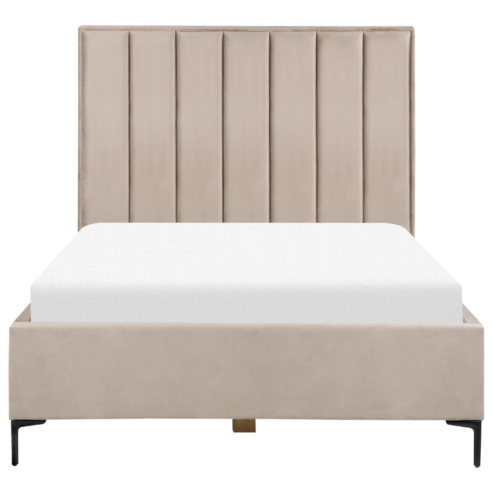 Set camera da letto in velluto grigio tortora matrimoniale 140 x 200 cm letto con contenitore 2 comodini imbottiti
