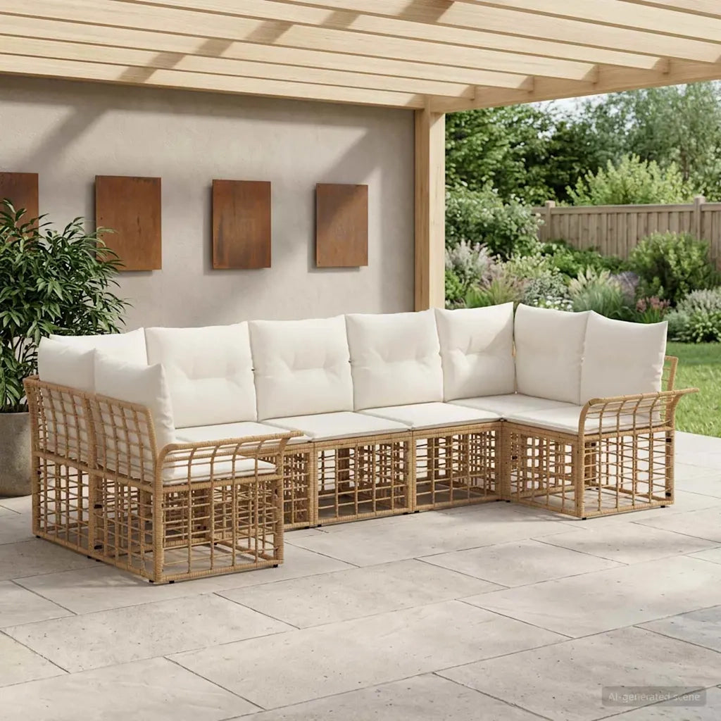 Set di divani da esterno 7 pcs Naturale e Bianco Crema 3437756