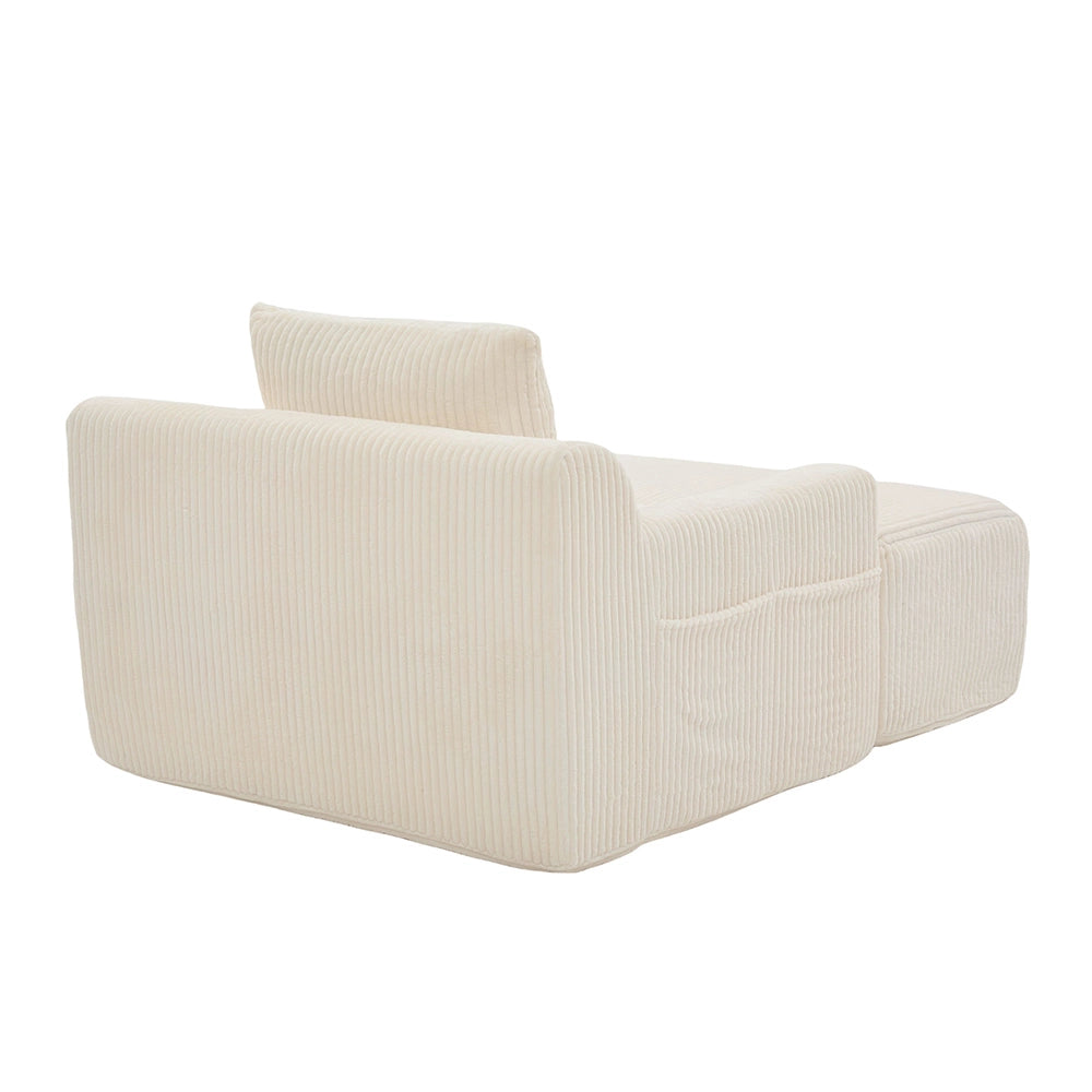 Poltrona oversize - Xylo - Velluto costato con tasche laterali, pouf e nessun assemblaggio