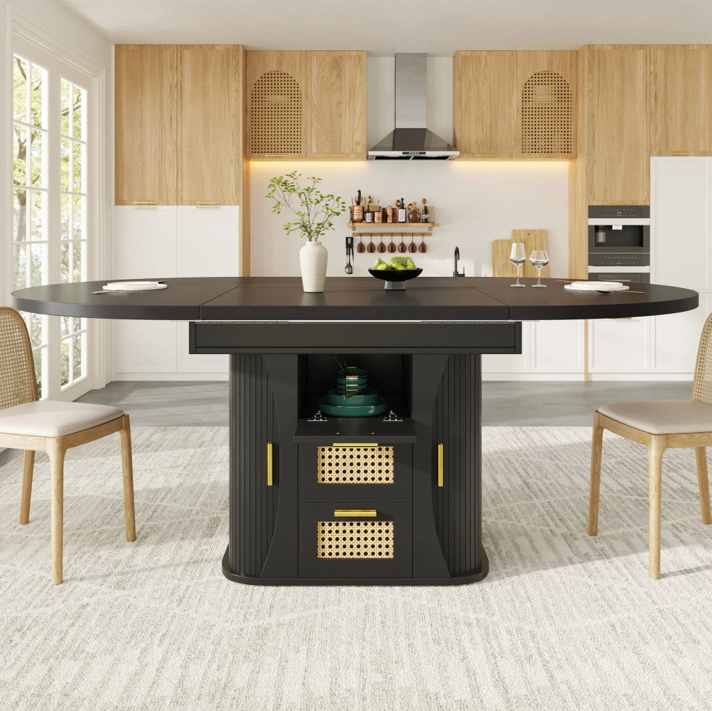 Tavolo da pranzo allungabile 118/158x118 cm con cassetti in MDF nero