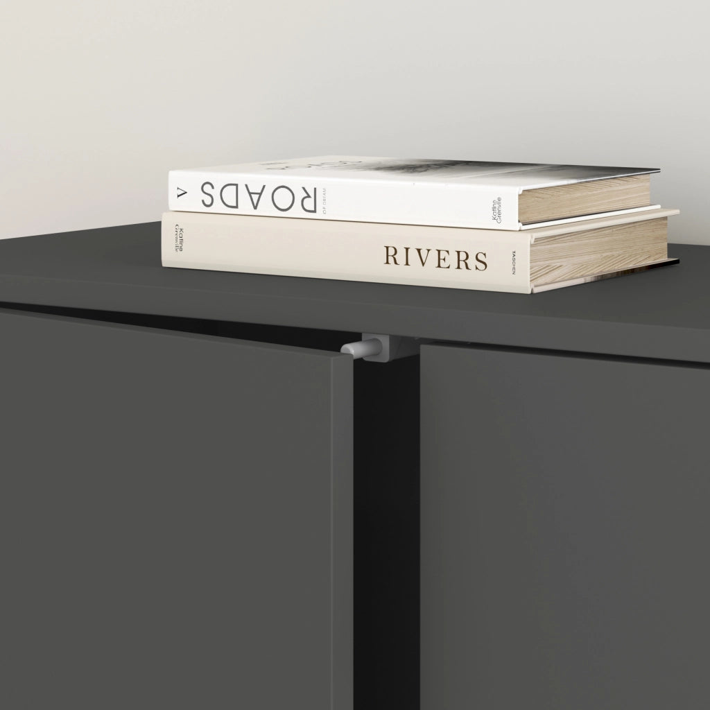 Credenza Paarl Comò con 3 Ante e 2 Cassetti 74x117x36 cm - Grigio Scuro Opaco [en.casa]