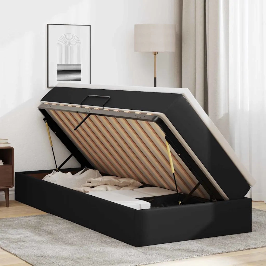 Letto con contenitore e materasso Nero 90 x 190 cm