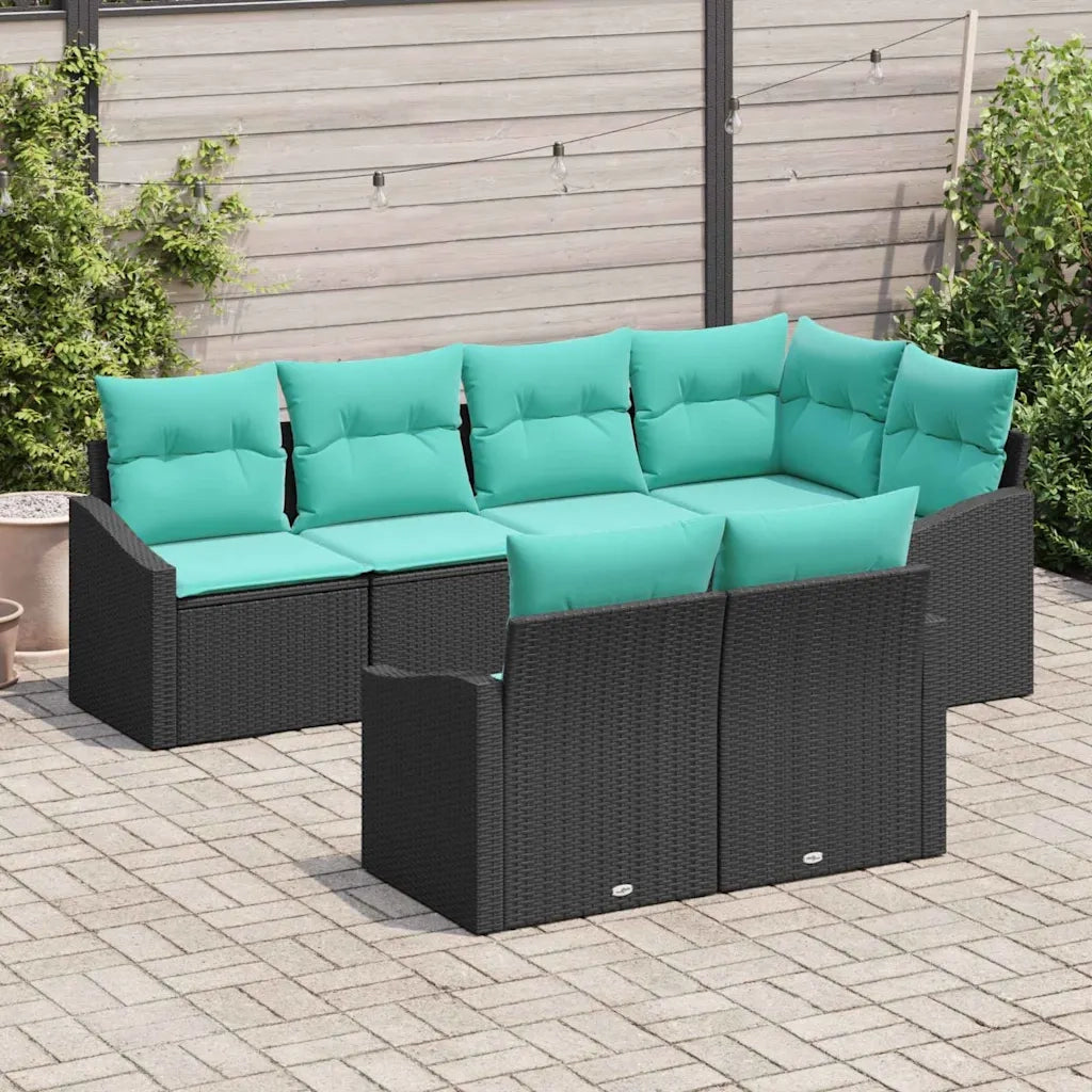 Set di divani con cuscino 7 pcs Nero polyrattan