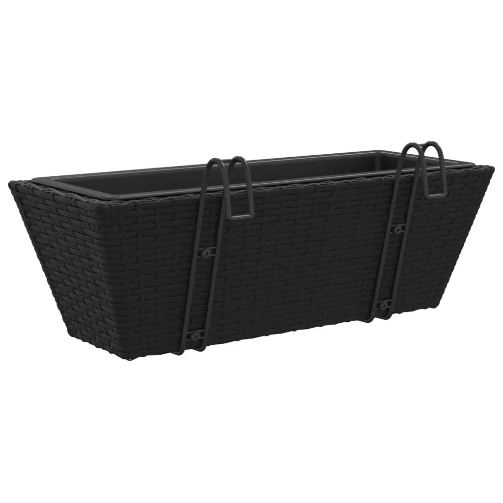 Fioriere con Ganci 2 pz Nere in Polyrattan 366398