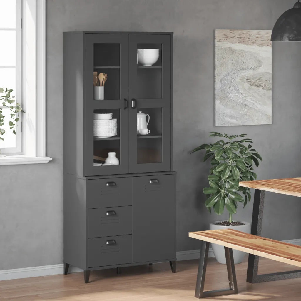 Credenza VIKEN Grigio Antracite 80x40x190cm Legno Massello Pino 3207146