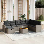 Set Divano da Giardino 9 pz con Cuscini Grigio in Polyrattan 3264875