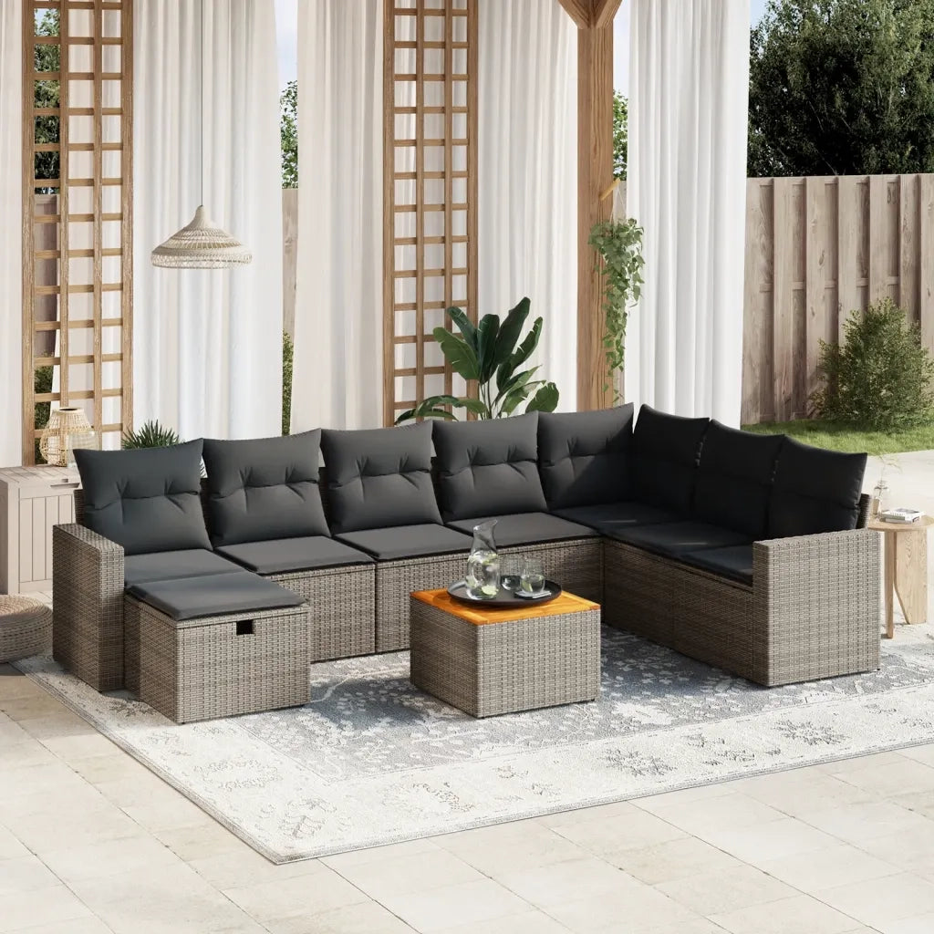 Set Divano da Giardino 9 pz con Cuscini Grigio in Polyrattan 3264875