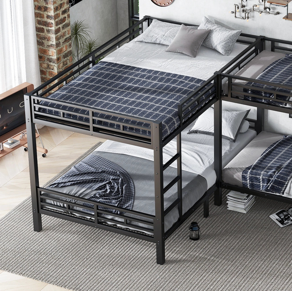 Letto a castello in metallo nero con scala a 3 gradini 90x200 cm e 140x200 cm
