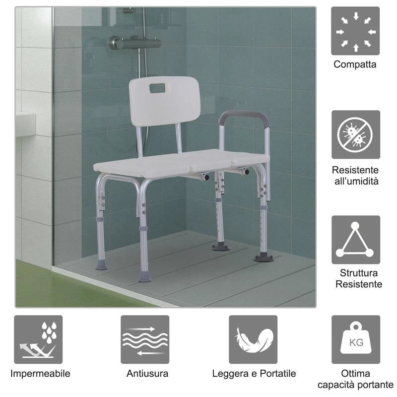 SEDIA PER DOCCIA E VASCA ALTEZZA REGOLABILE 6 LIVELLI ANTISCIVOLO 79X57X80-92CM