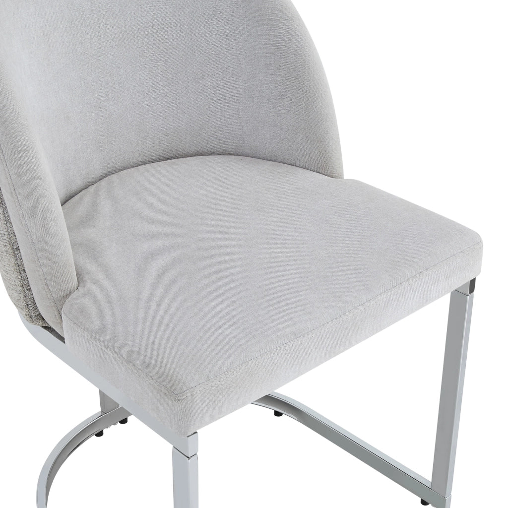 Set di 4 sedie da pranzo in ciniglia grigio chiaro con gambe in metallo argento