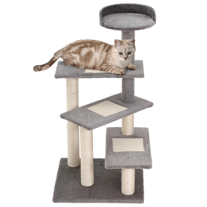 Albero Tiragraffi per Gatti con 3 Scale e Piattaforma Superiore, 48,5 x 48,5 x 100 cm, Beige e Grigio