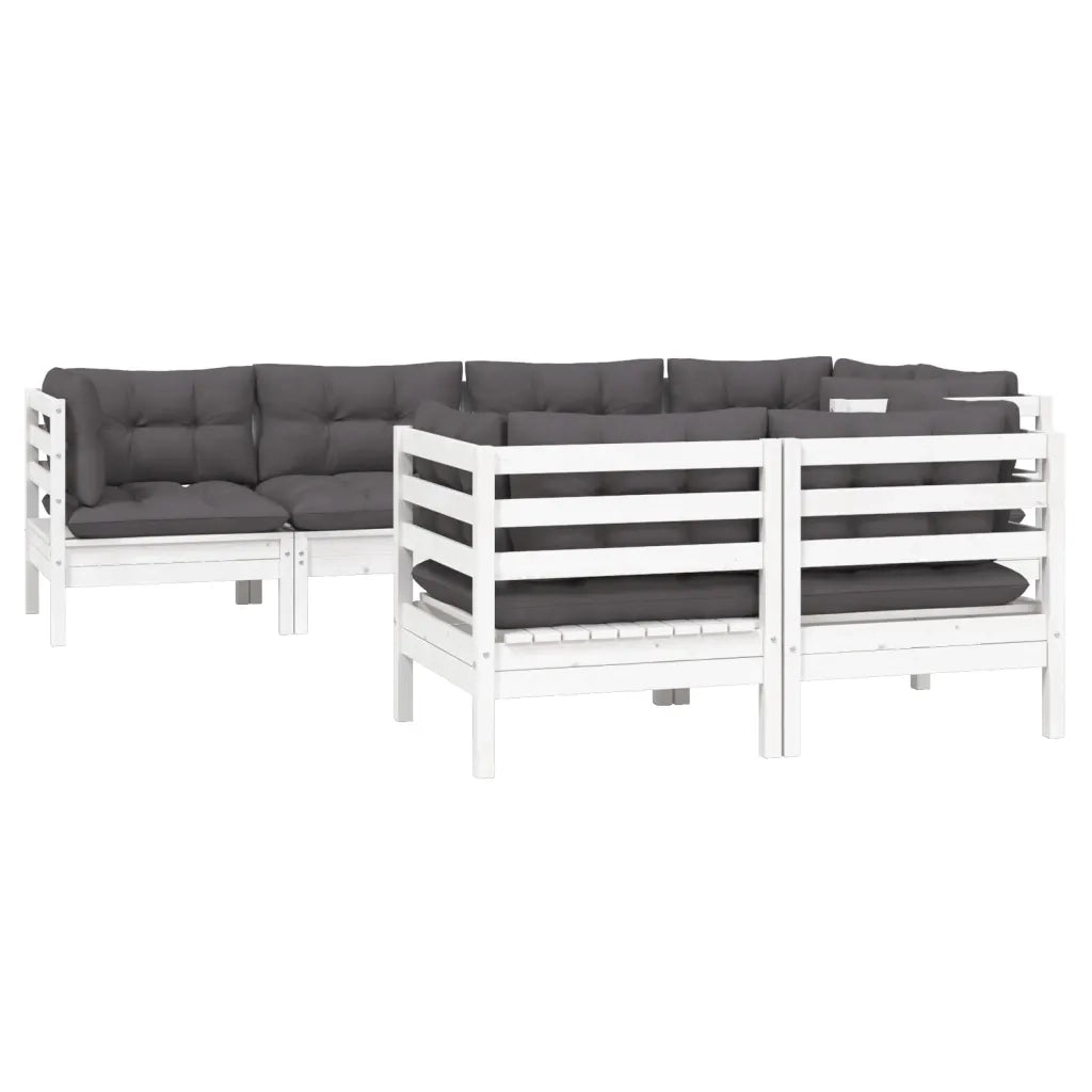 Set Divani da Giardino 7 pz con Cuscini Bianchi Legno di Pino 3096491
