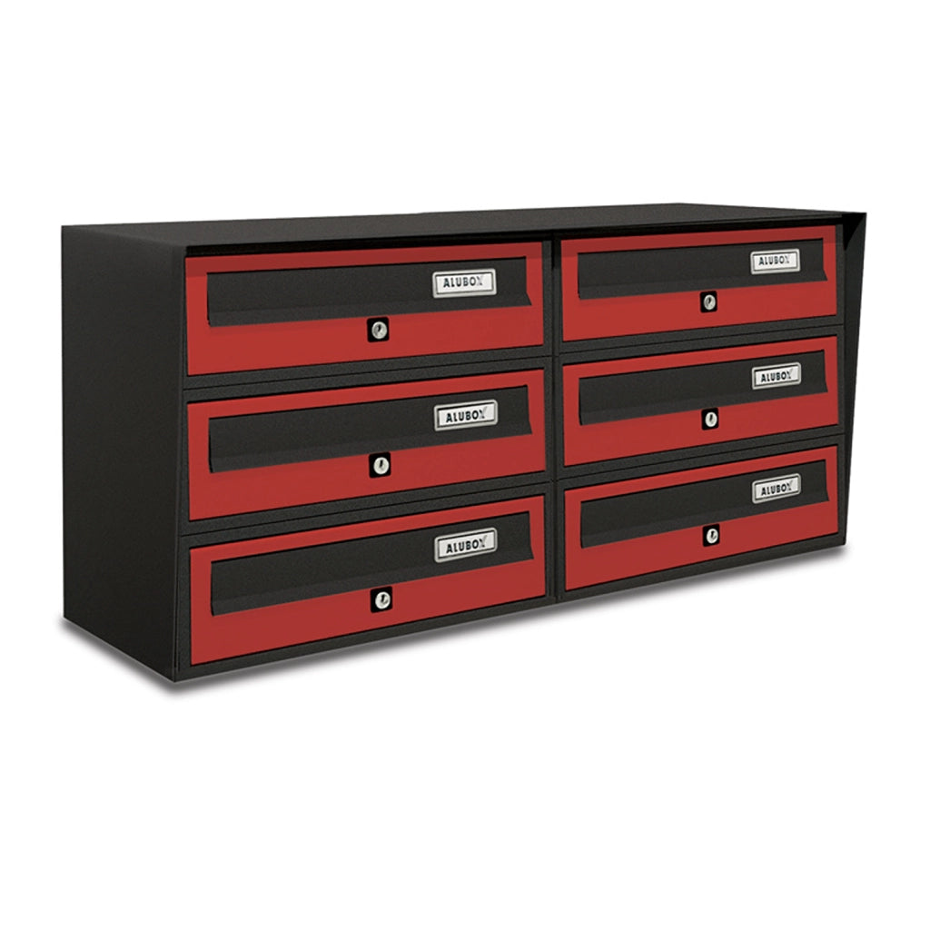 ALUBOX Cassette Postali Condominiali 6 Posti SLIM 37,8X77,5X30 Cm In Lamiera Zincata E Alluminio Cassetta Postale Da Esterno Condominiale Con Sistema Anti Prelievo COLORE: ANTRACITE ROSSO