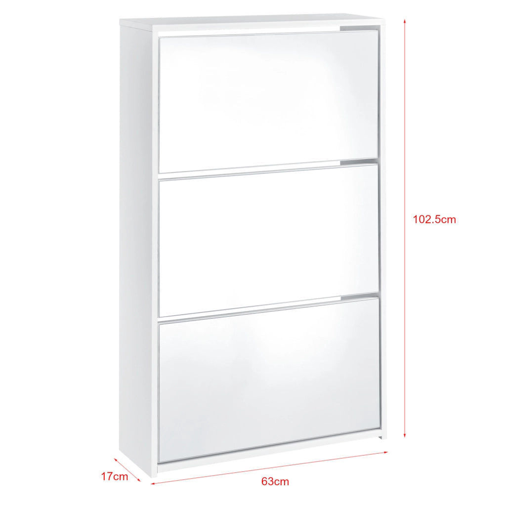Scarpiera Vogar con 3 Contenitori Ribaltabili Mobile Portascarpe con Ante a Specchio 103x63x17 cm Bianco [en.casa]