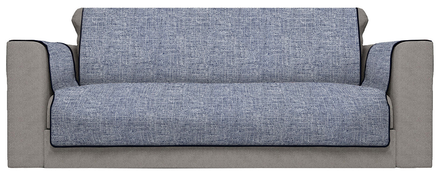 Copridivano con Copri Braccioli Seduta 60 cm in Poliestere Blu Scuro