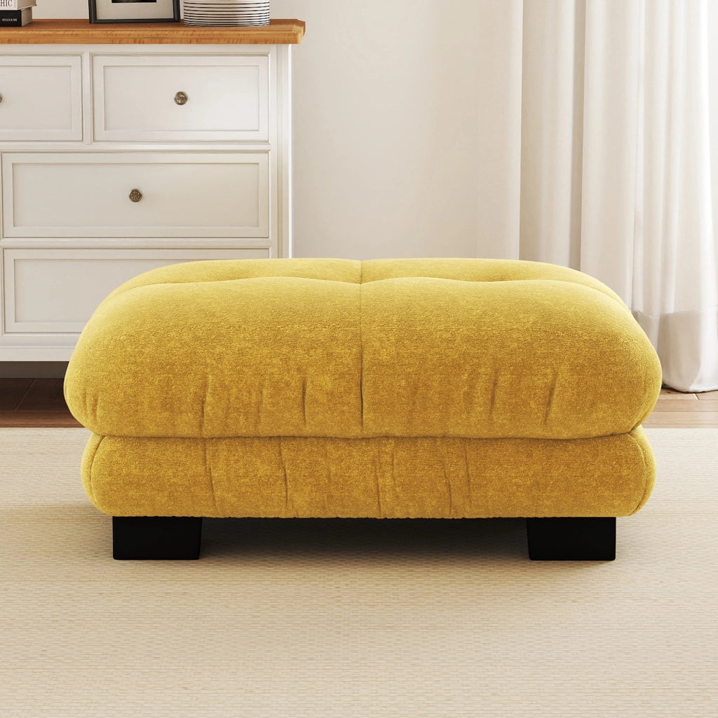 DIVANO Modulare in chenille gialla, combinabile, con ottomane mobili