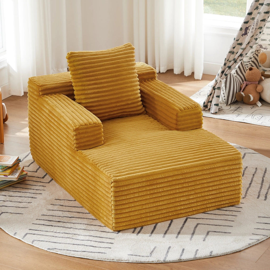 Chaise longue trasformabile con funzione letto e senza montaggio in velluto a coste giallo