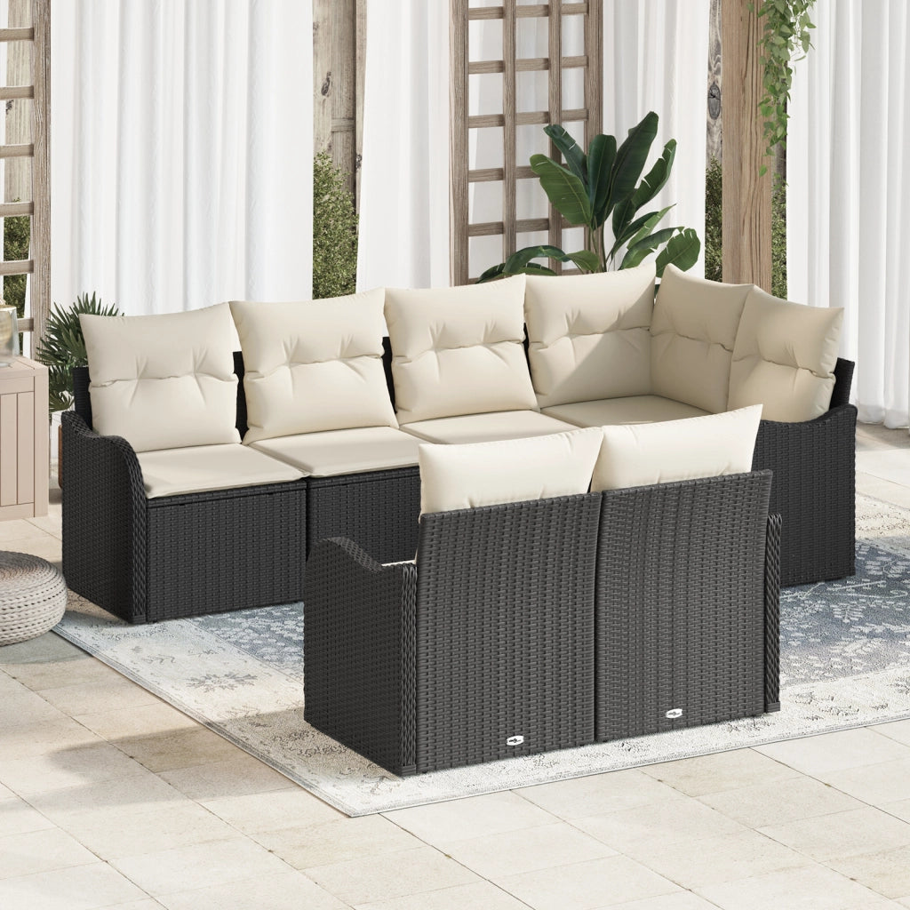 Set di divani da giardino  a 7 pezzi con cuscini neri in polyrattan