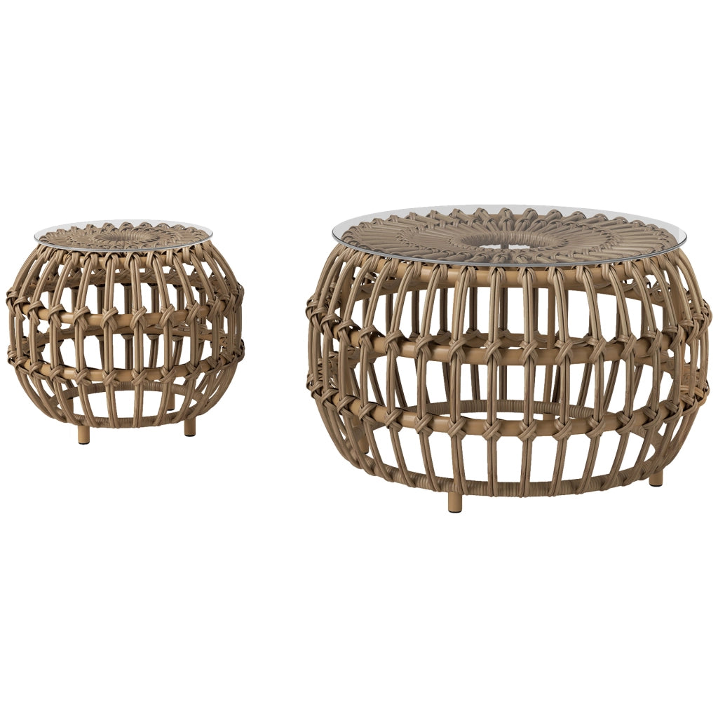 Tavolino da caff¨¨ ¨C zephmum ¨C Polyrattan marrone con piano in vetro ?66/42 cm
