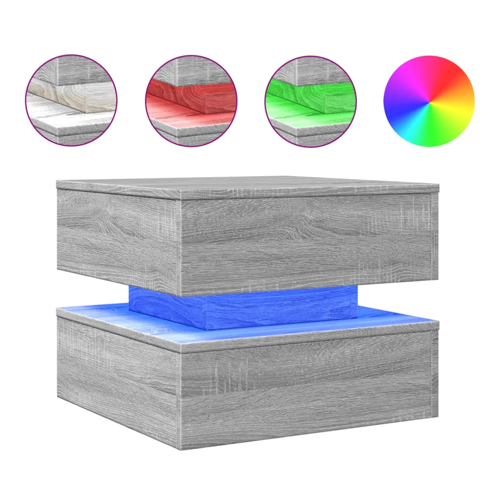 Tavolino da Salotto con Luci LED-Tavolino da soggiorno Grigio Sonoma 50x50x40 cm 604891